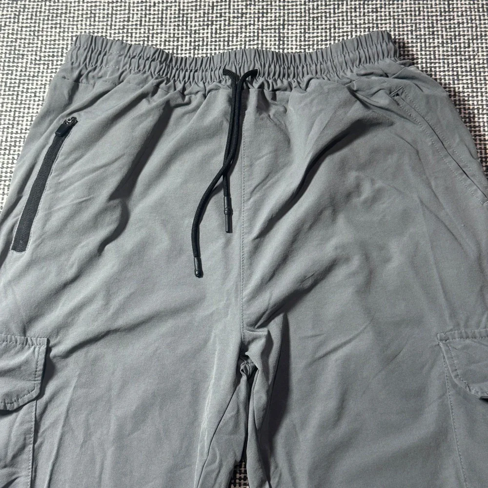 Surenow Sports Mens Gray Cargo Jogger Pants Lightweight Tactical Techwear Large